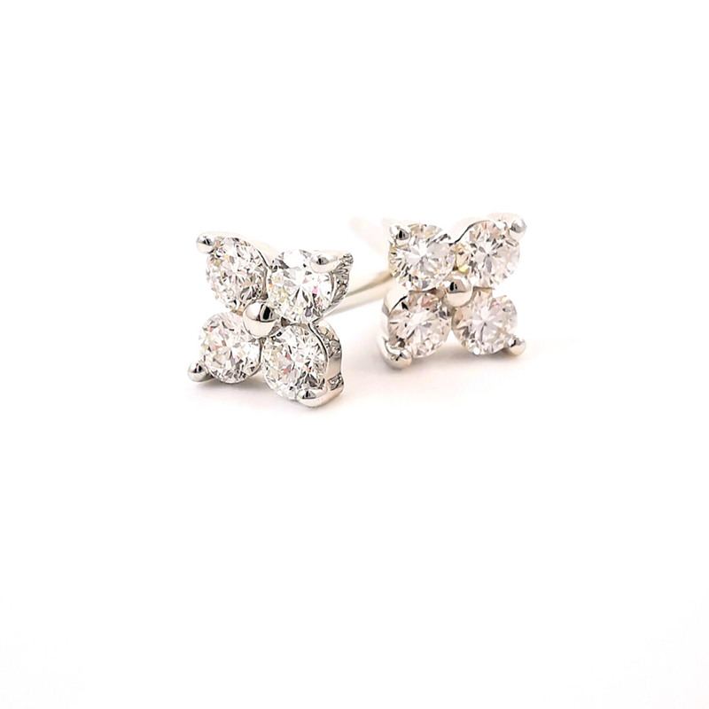 Dainty flower diamond studs with diamond petals set in white gold, stud earrings, diamond jewellery, Melbourne Australia