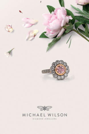 Argyle pink diamond flower ring, Melbourne Australia, rare diamonds
