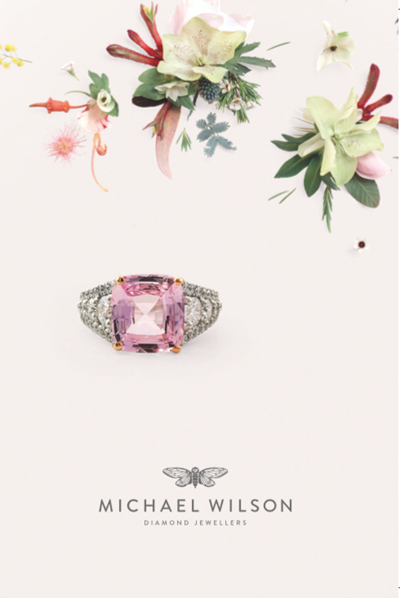 Pink sapphire ring, cushion cut, diamond shoulders, statement ring, dress ring, cocktail ring, new catalogue out now, jewellery, christmas gift ideas, shopping, Eltham, Melbourne, jewellers, Australia