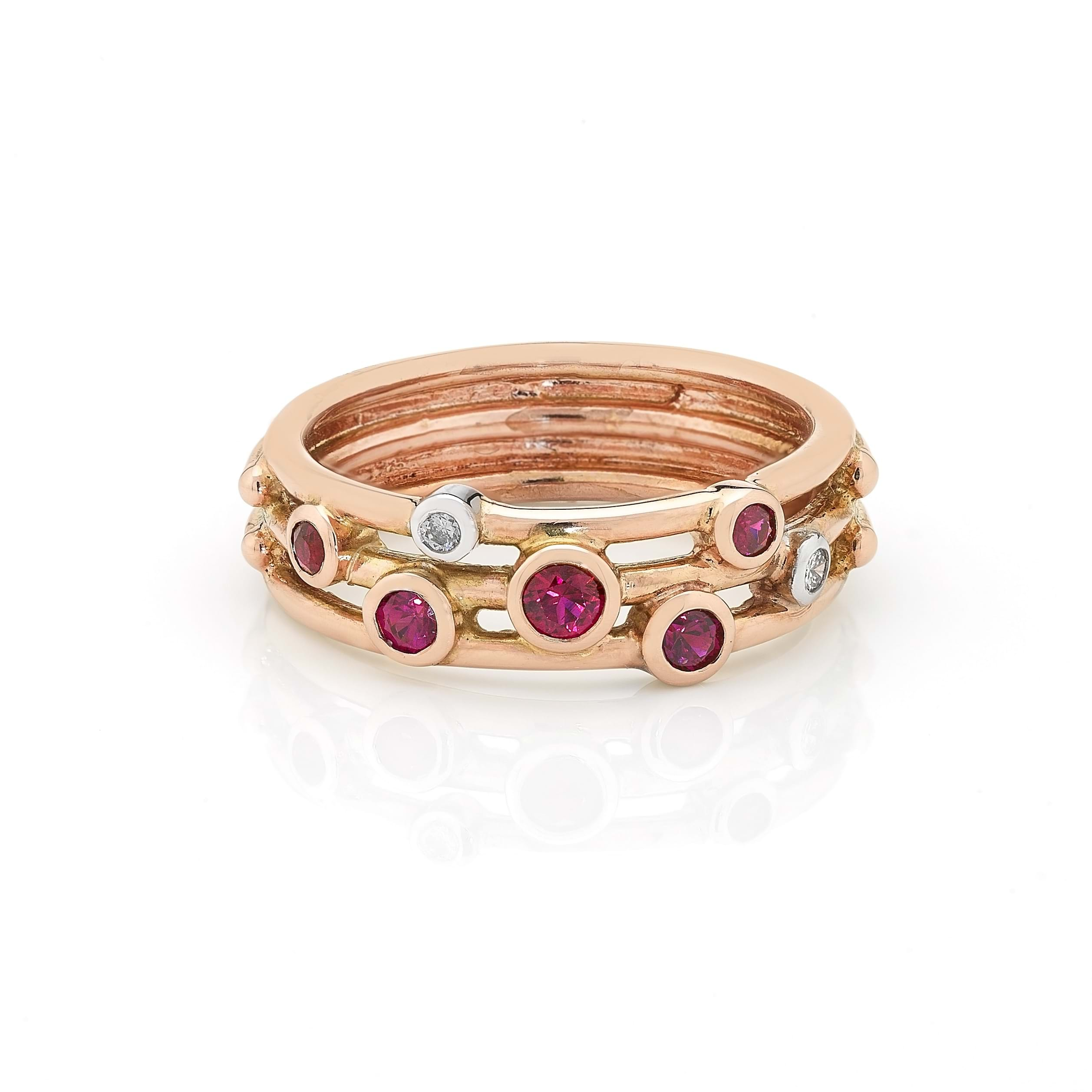 A Classic Three Stone Ruby and Diamond Ring - Kozminsky Studio